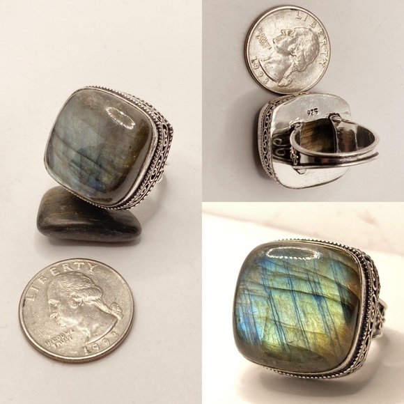 |~| Mystical Labradorite Gemstone Chunky Handmade Ring Sz 9.5 - Picture 5 of 5